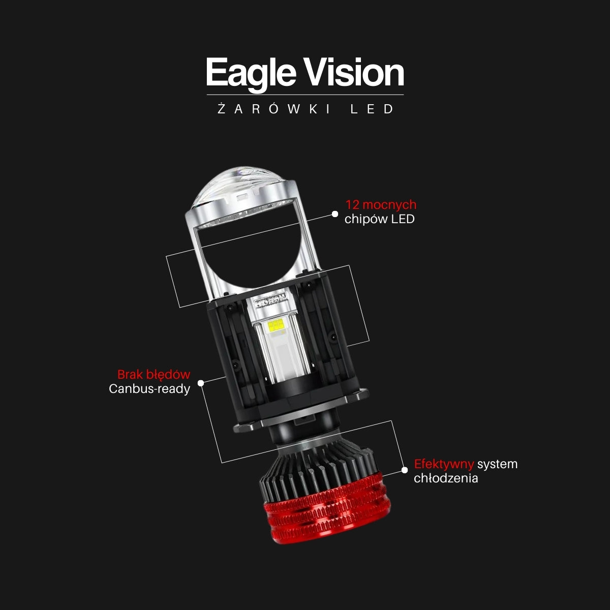 Żarówki LED H4 | EagleVision DualX | BiLED | Soczewka | 6000K
